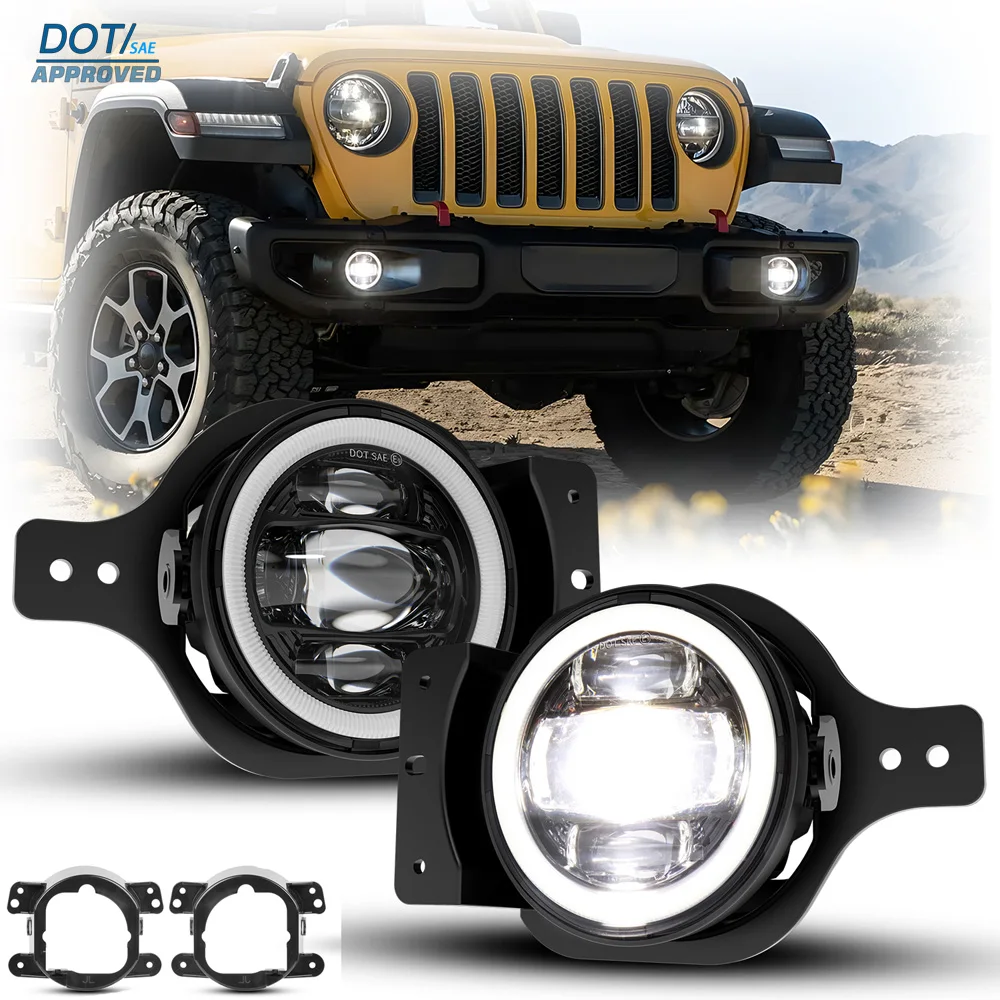 DOT LED Fog Lamp For Jeep Wrangler JL JLU 2018-2026 Gladiator JT 2020-2026 H11 W/ DRL 4