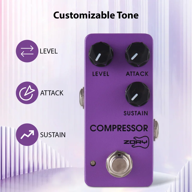 

Гитарный компрессор ZORY, Педальный уровень эффектов/Атака/поддерживает электрическую гитару, классический передвижной компрессор, эффектор с настоящим отключением