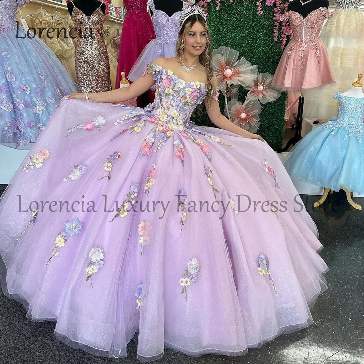 

Mexican Quinceanera Dress Sweet 16 Ball Gown Applique Beading 3D Flower Off Shoulder Crystals Corset Formal Vestidos De 15 Años