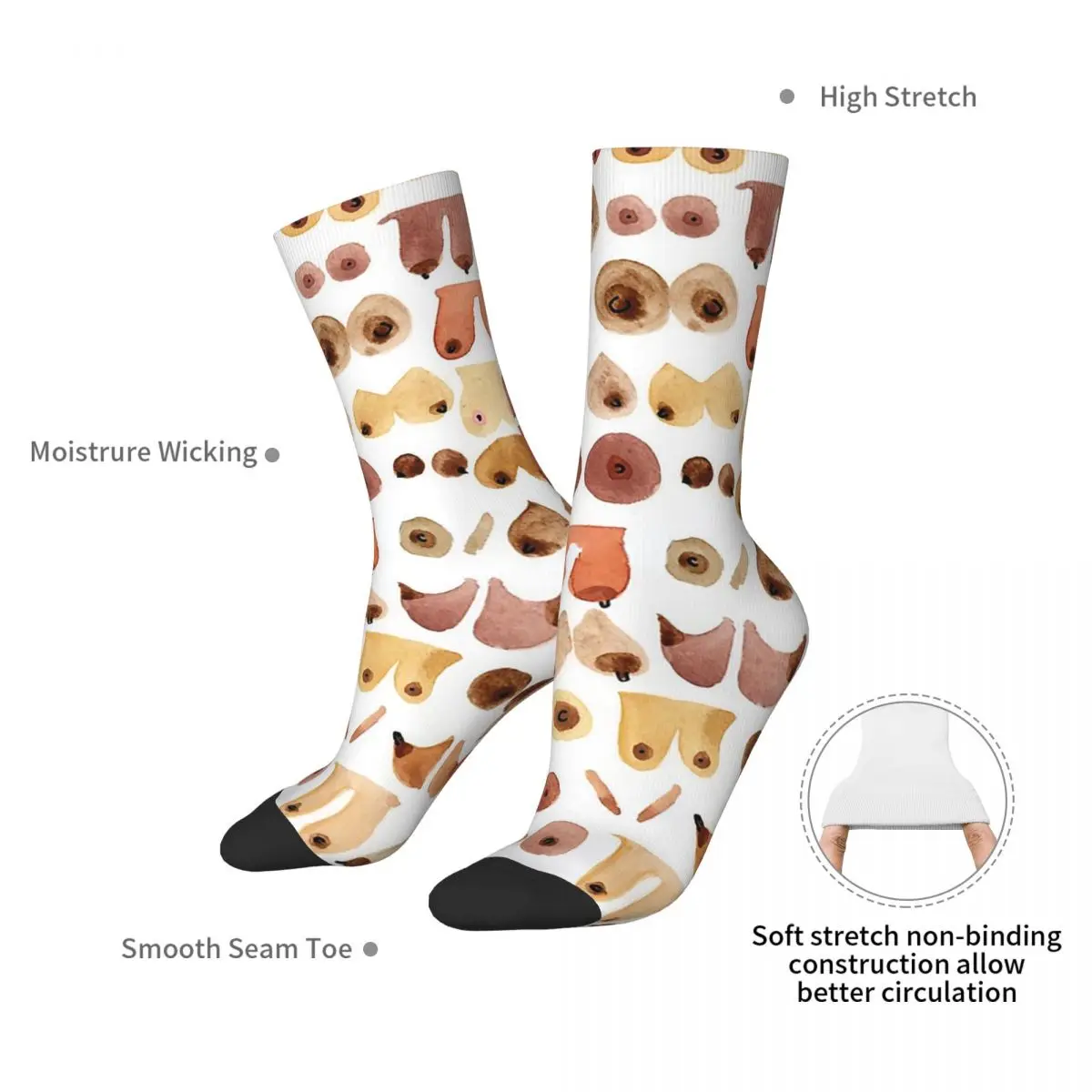 Boob love original peito aquarela design meias harajuku meias de alta qualidade durante toda a temporada meias longas presentes de natal