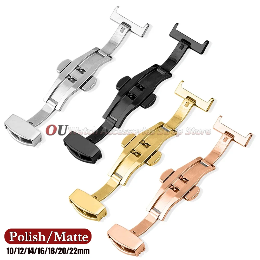 10 12 14 16 18 20 22mm Silver Stainless Steel Butterfly Fold Watch Buckle Polish Matte Band Clasp Black Rose Gold Watch Buttons