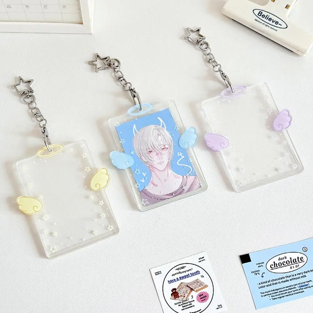 INS Cartoon 3 Inch Photocard Holder Acrylic Card Case Idol Photo Frame Photo Album ID Card Film Sleeve with Pendant Keychian