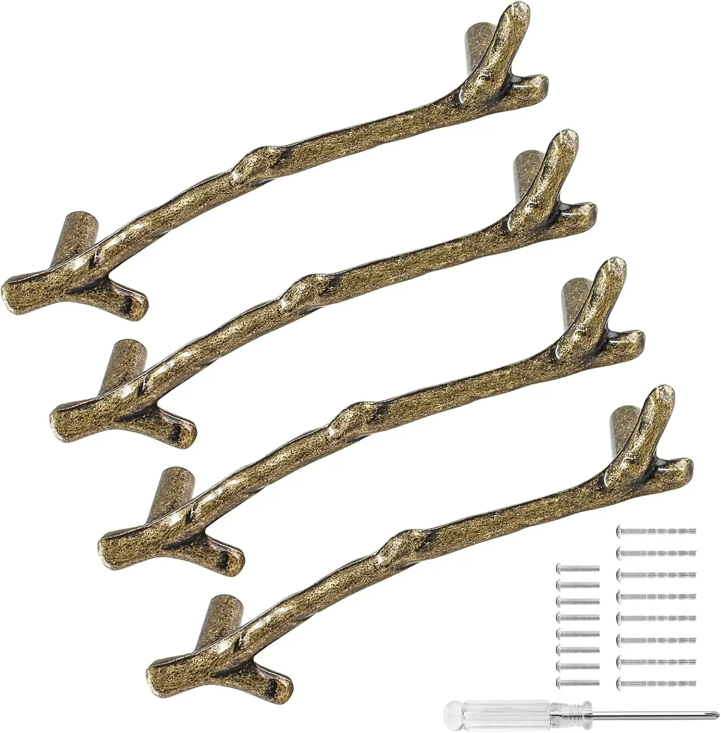 

4pcs Bronze Twig Drawer Pulls Handles, 3-3/4 Inch Hole Center Zinc Alloy Rustic Kitchen Hardware Natures Branch Drawer Pulls Tre