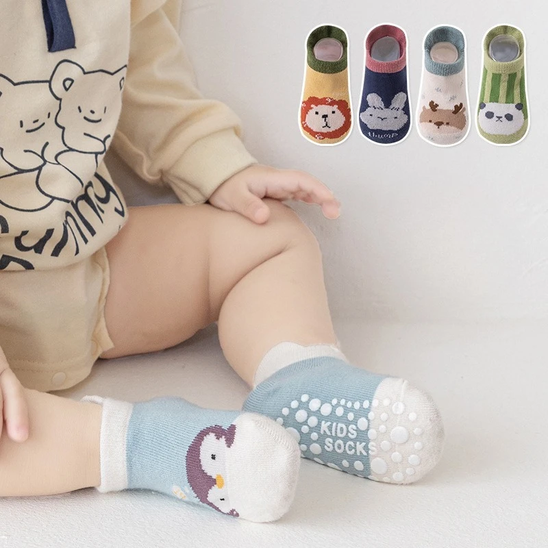 Cute Cartoon Cotton Floor Socks Baby Toddler Anti Slip Boat Socks Infant Children Indoor Activity Socks Animals Lion Floor Sox