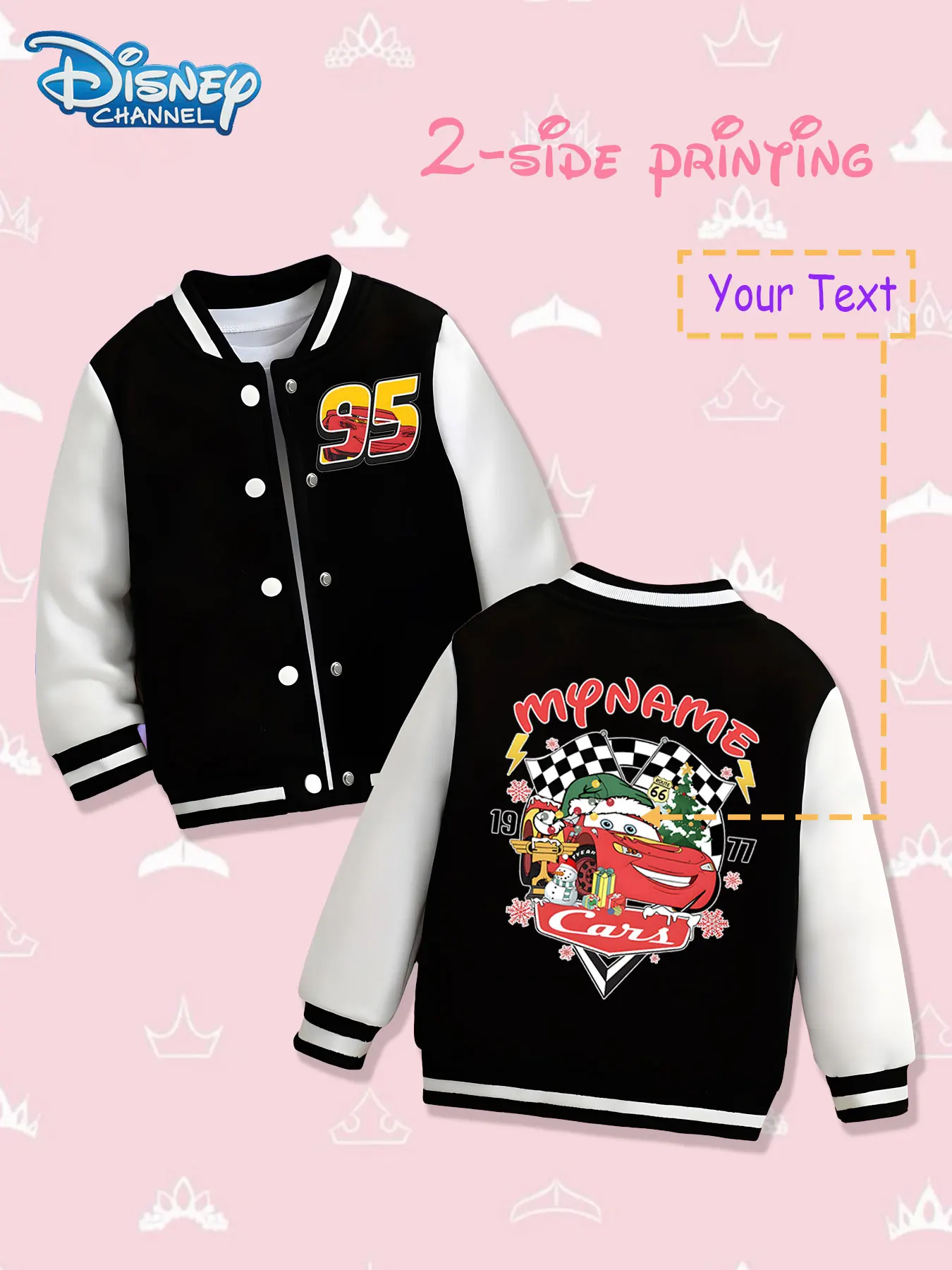 

MINISO Disney Cars Girls' Baseball Jacket - Double-sided racing print, warm and dynamic in autumn and winter, suitable for racin