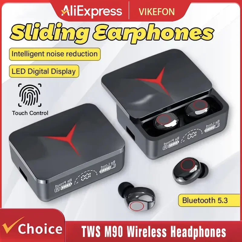 TWS M90 TWS Bluetooth 5.3 Earphones Wireless Headphones Touch Control Gaming Headsets HIFI Stereo Sound Reduction With Mic