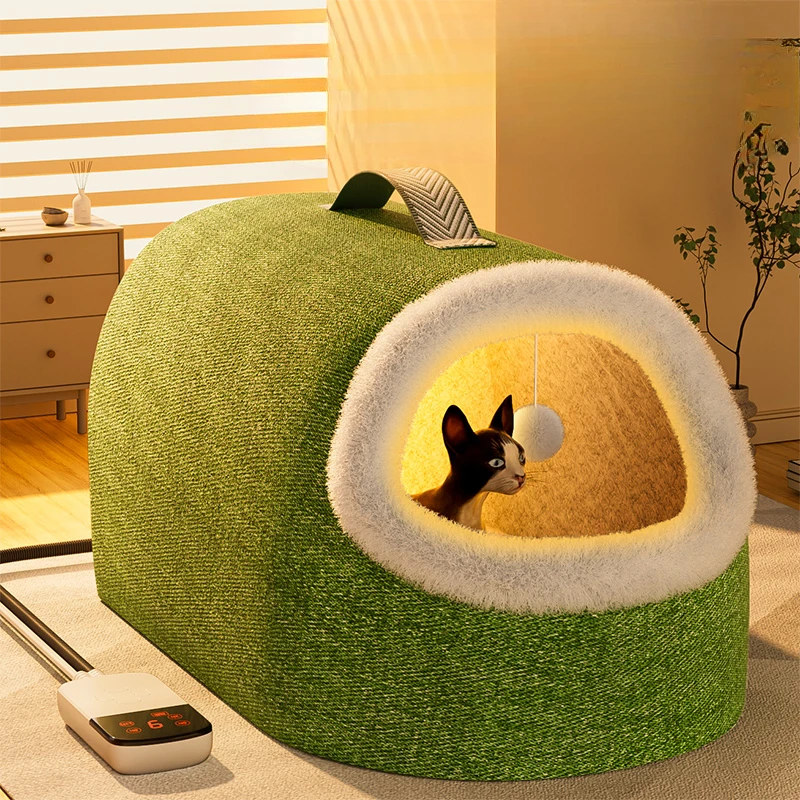 Cozy Heated Cat House - Enclosed Plush Design for Warm Comfortable Pet Bed Durable Construction for Feline Well-being Hot Sale
