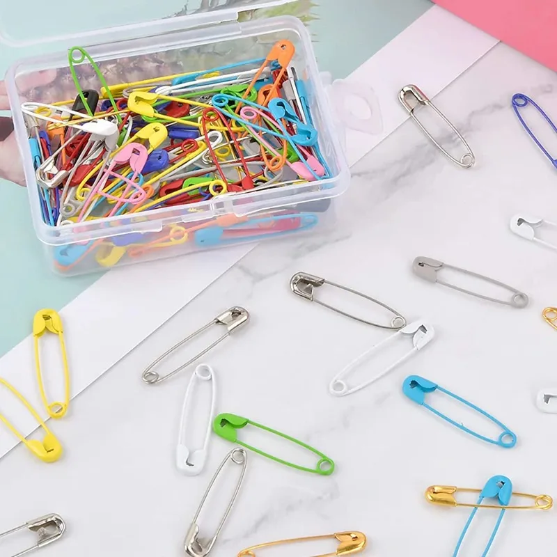 120Pcs Safety Pins Colored Metal Safety Pins with Storage Box Small Safety Pins for Clothes DIY Crafts Pins Sewing Accessories