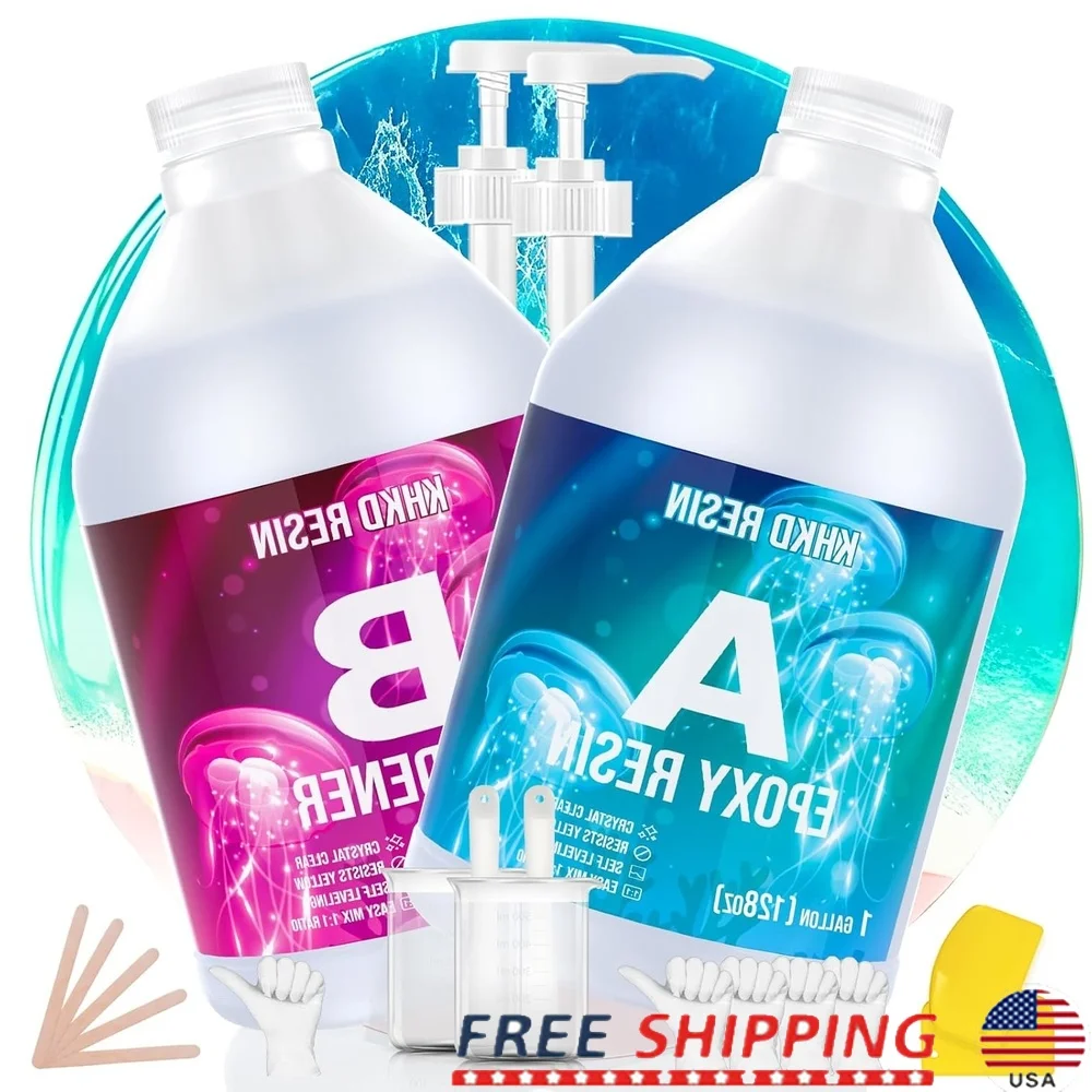 

Crystal Clear Epoxy Resin Kit Self-Leveling Low Odor No Bubble Food Safe 1:1 Ratio DIY Crafts Jewelry Coasters Tables Art