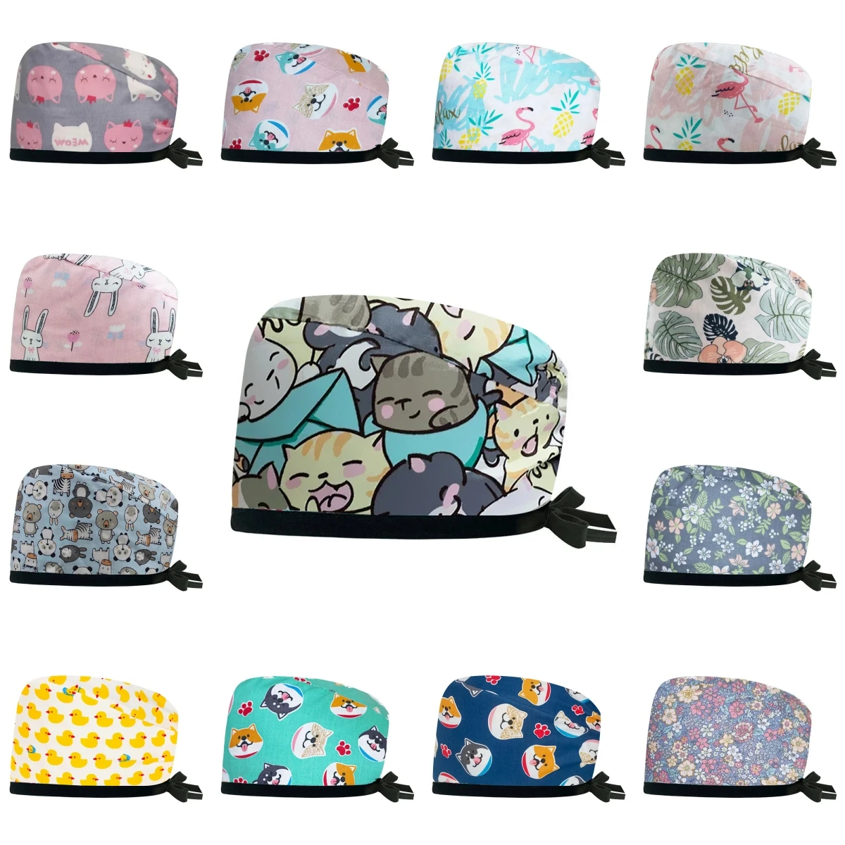 Surgical Caps Pharmacy Baotou Scrub Cap Medical Print Pet Clinic Women Men Doctors Dentist Hat Nurse Salon Hat with Buttons