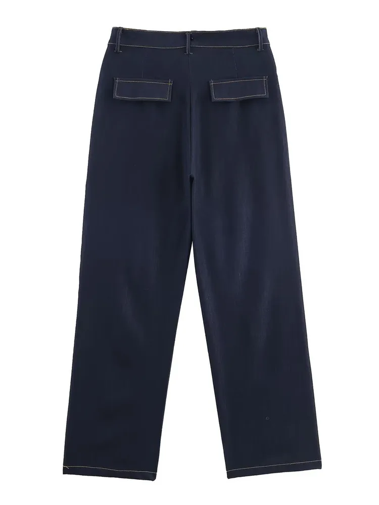 Frühlingshose mit hoher Taille und geradem Bein und Nählinie ort Jaet Long Sve-Kragen, lässige Damenhose mit hoher Taille