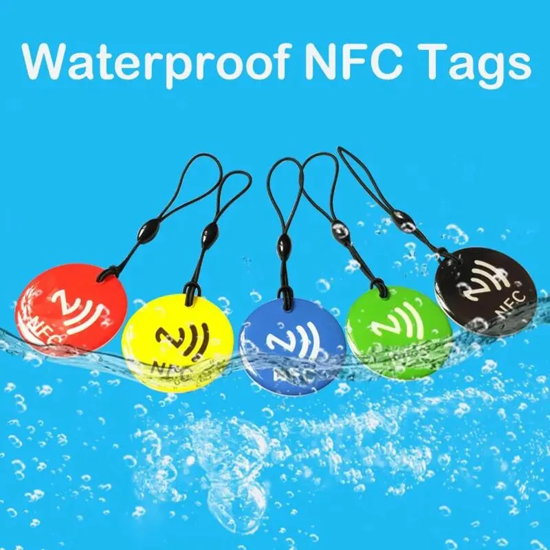 10pcs Ntag213 NFC Tag Lable Token With Rope RFID 13.56MHz 144 Bytes ISO14443A Epoxy Card 35mm Diameter For All NFC Enabled Phone