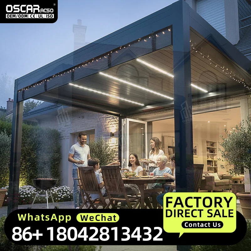 7x7m Aluminium Louvered Roof Outdoor Shading Canopy with Rain Sensor Steel Greenhouse for Garden Patio Backyard Pergola