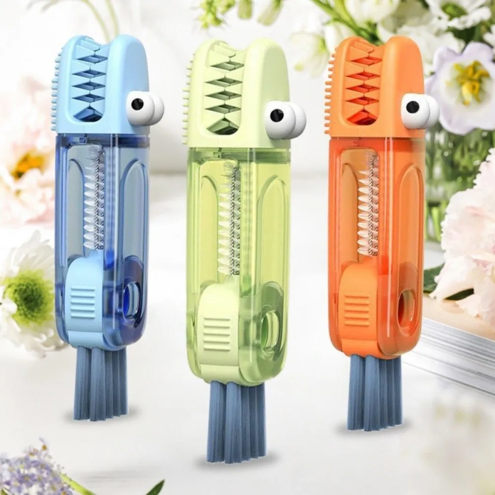 3 in 1 Cup Lid Cleaner Brush Multifunctional Rotatable Straw Cleaning Brush Little Crocodile Shape Portable Bottle Brush