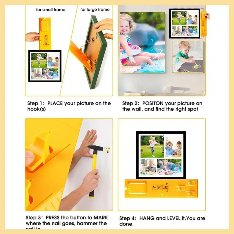 أداة تعليق الصور بإطار أفقي بسيط عالمي يمكن تثبيت الأدوات البلاستيكية الصفراء