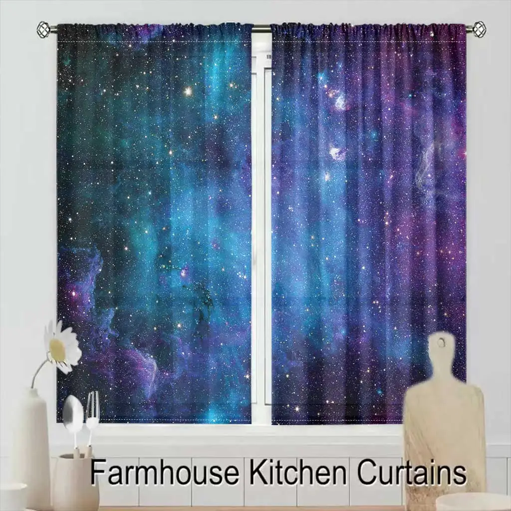 3D Modern Cosmic Galaxy Printing Star Curtains for Living Room Bedroom Study Decor Kitchen Drapes 2 Panel Set