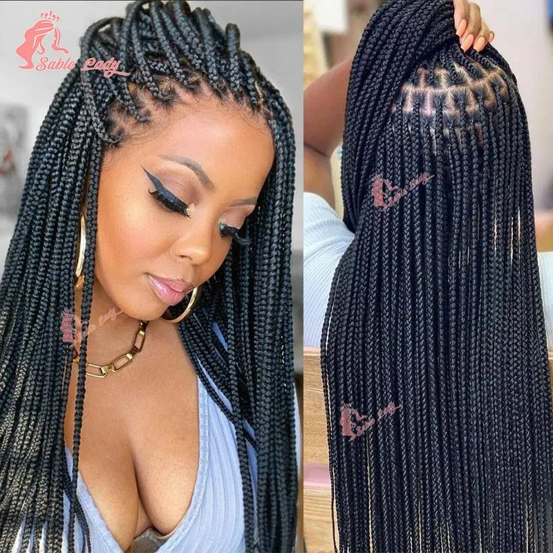 

36-дюймовый полный кружевной синтетический косичка, плетеный парик без узлов, косички для чернокожих женщин, афро богиня, кружевной парик ручной работы