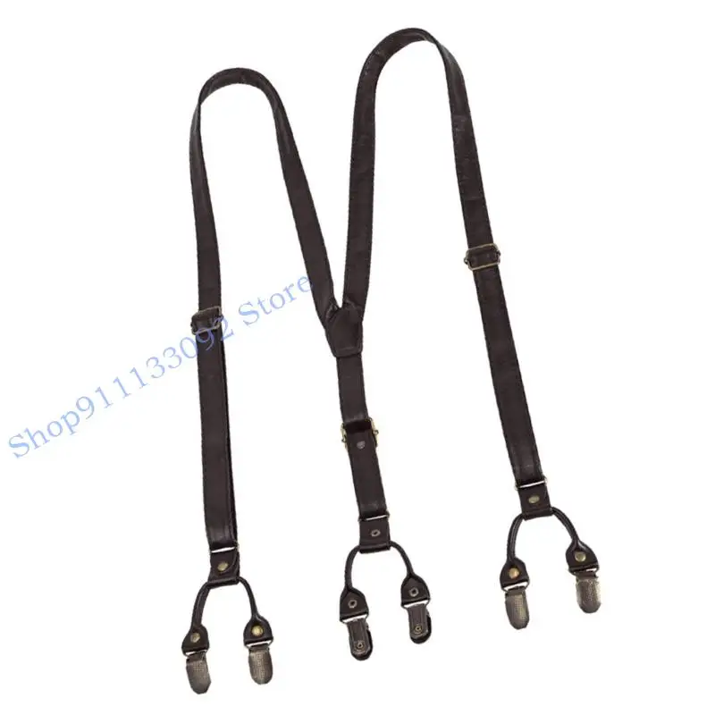 H9ED ريترو 6 كليب الحمالات قابل للتعديل للرجال العملي بولي PU حزام من الجلد حزام نونسليب بانت كليب #2