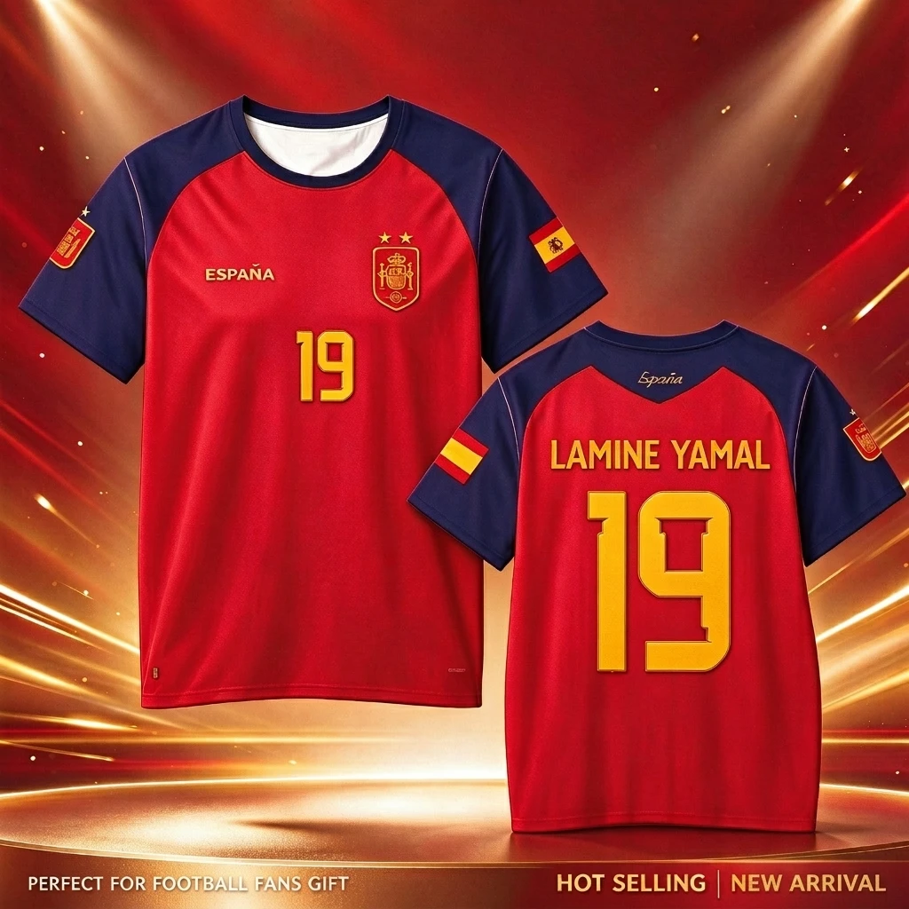 2026 España Spain Team Two-Star Fan Edition Football Jersey 3D Print Adults Kids T-Shirt Family Summer Breathable Quick-drying