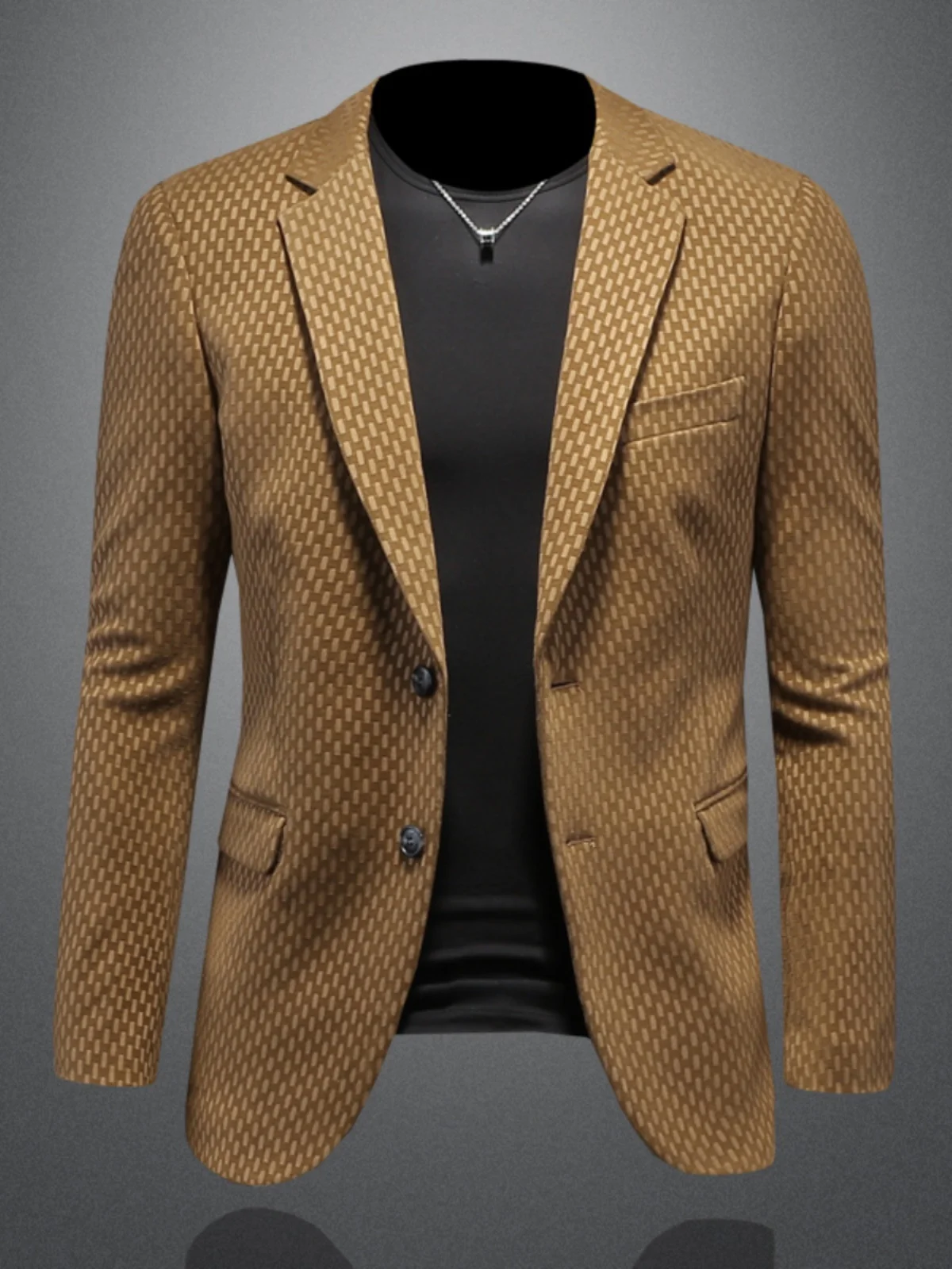 

Winter Thi Men's Single-breasted Busin Casual Cheered Suit Jaet High-end Faionable Polyester Nylon Spandex Blend