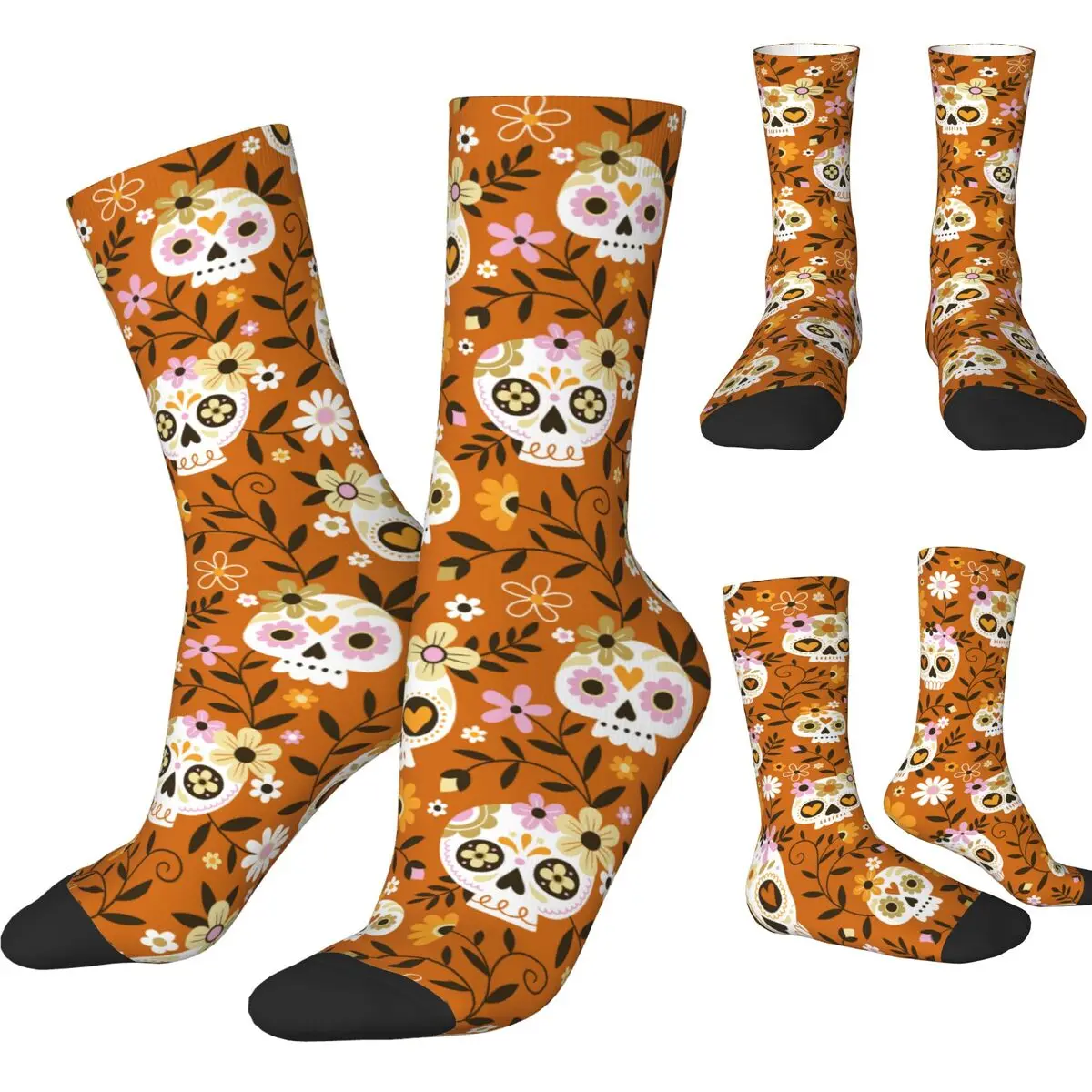 Day Of The Dead Autumn Winter Casual Hand Drawn Cute Sugar Skulls Flowers Socks day of the dead Sweat Absorbing Basketball Socks