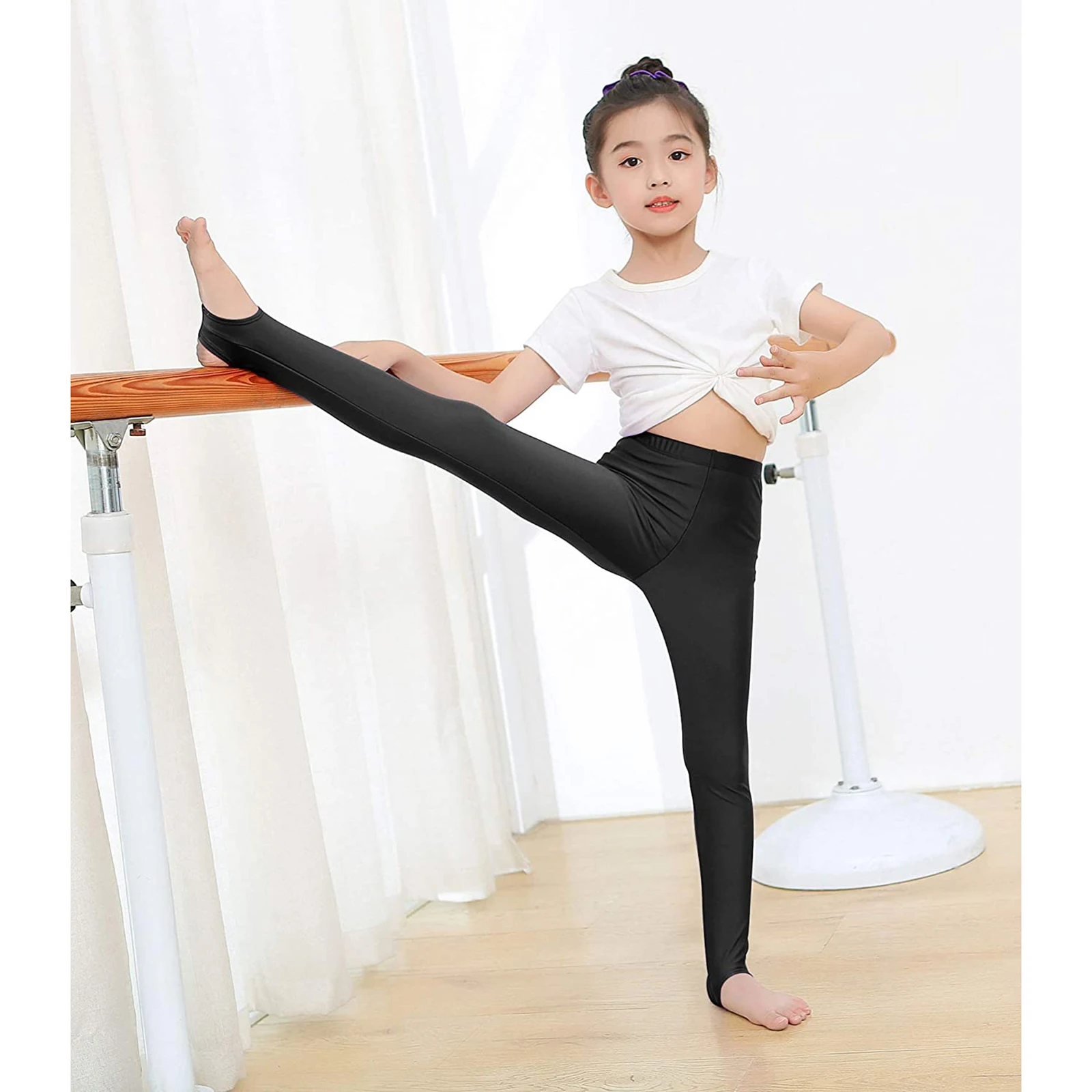 AOYLISEY Kids Girls Hight Waist Stirrup Ballet Workout Dance Leggings Gymnastic Skinny Casual Stetchable Pants Exercise Clothes