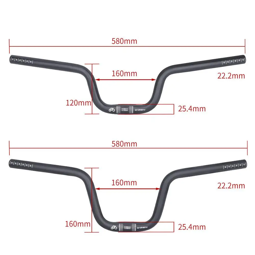 lp litepro Bike Handlebar U-shaped Heightened Aluminum Alloy Handle Bar Bent Handlebar 25.4x580mm Compatible for BROMPTON