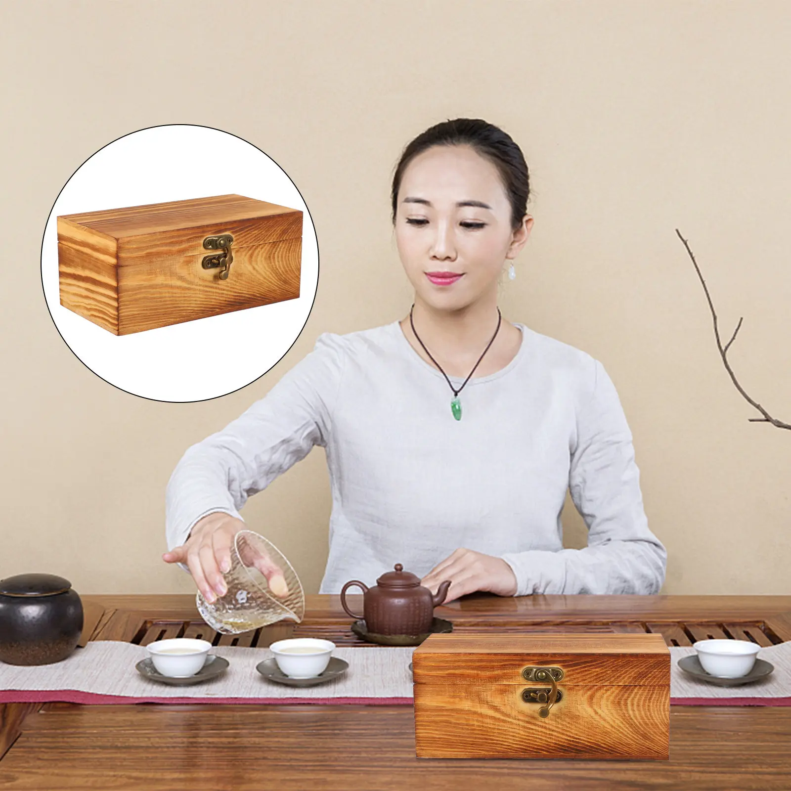 1Pcs Retro Wooden Tea Box Exquisite Craftsmanship Tight Lid Tea Storage Case Multipurpose Sundries Container Desktop Gift Box