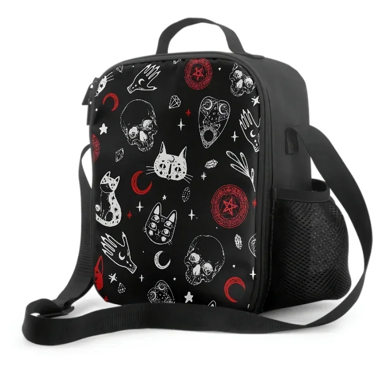 Skull Cat Gothic Insulated Halloween Tote Cooler Adults Kids Box Work Picnic Camping