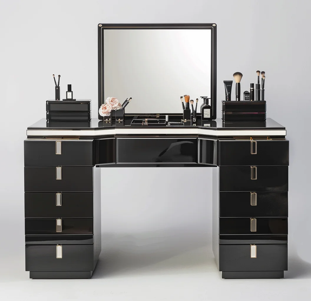 !@New Arrival Black Makeup Vanity Desk With Mirror and LED Lights Large Adjustable Vanity Table Set Dressing Table for Bedroom 4