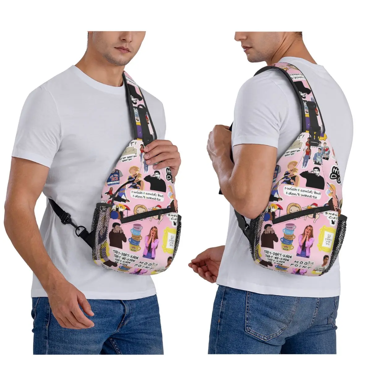 

Vintage Friends TV Show Symbol Collage Chest Bag Men Sling Crossbody Backpack Chest Bag Traveling Hiking Daypack Shoulder Bag