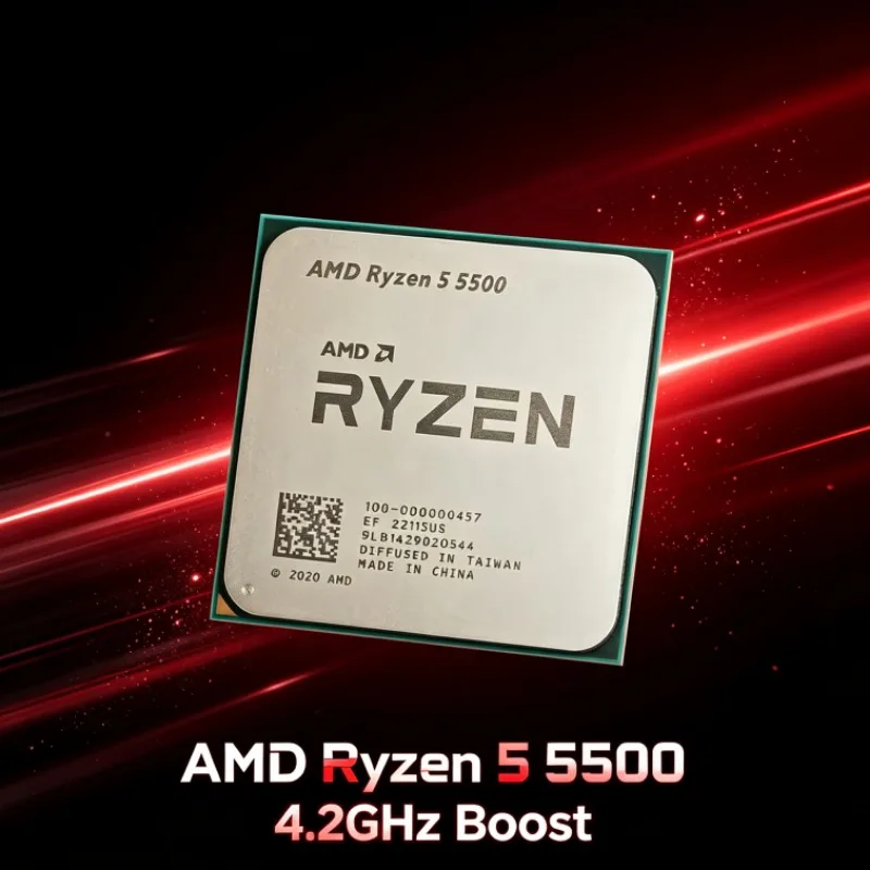 Processeur de bureau Ryzen 5 5500, 6 cœurs, 12 threads, 4,2 GHz, 65 W, 16 Mo de cache L3, interface AM4, sans ventilateur