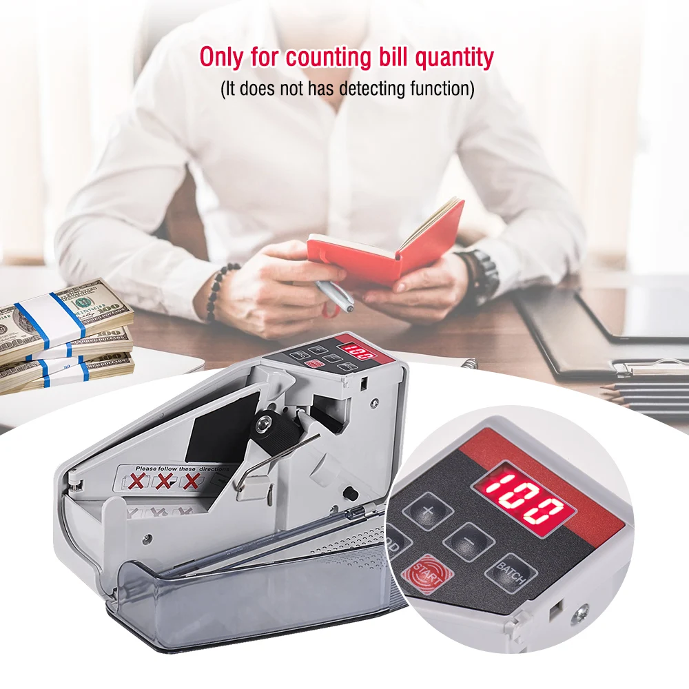 Mini Handy Money Counter Worldwide Bill Cash Banknote Note Currency Counting Machine with LED Display Financial Equipment