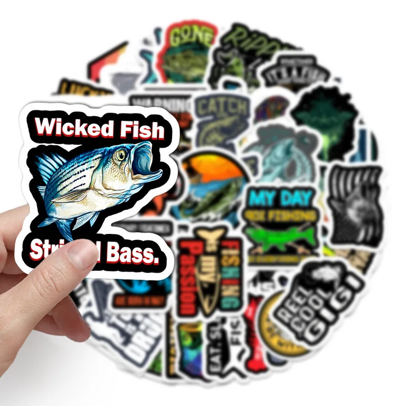 10/30/50pcs Sea Fishing Series Fishing Cartoon Graffiti Stickers Luggage Suitcase Car Waterproof Laptop Decorative Diy Stickers