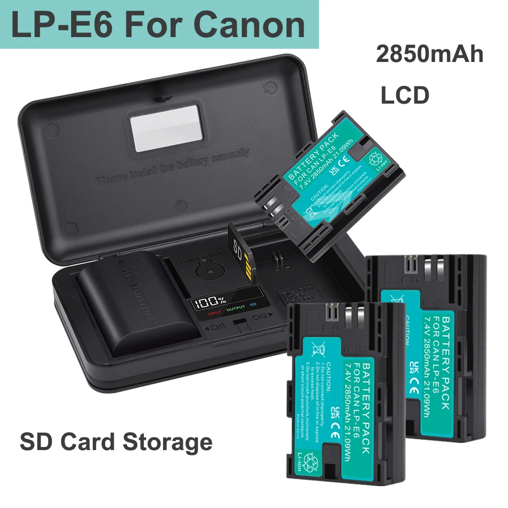 2850mAh LP-E6P Batterij – Compatibel Met Canon EOS R5 Mark II, 5D III, 6D, 7D, 80D, 90D (2 Stuks, 7.4V)