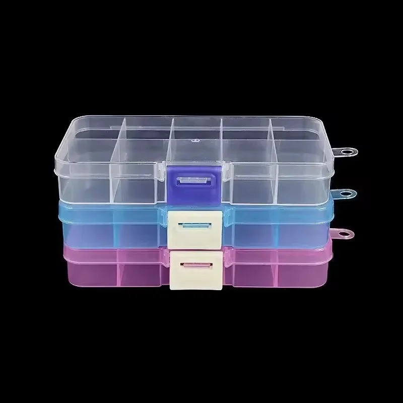 1/2/3Pcs 10 Slots Adjustable Plastic Rectangle Transparent Storage Box Craft Organizer Handcraft Jewelry Container