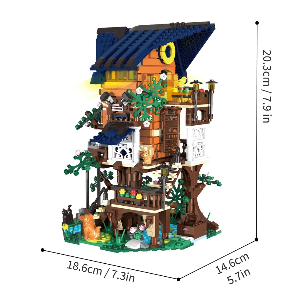 1020PCS Friends Tree House Building Block Kits Forest Treehouse Toys Set with LED Lights Creative 4 Seasons Decor for Adults Kid