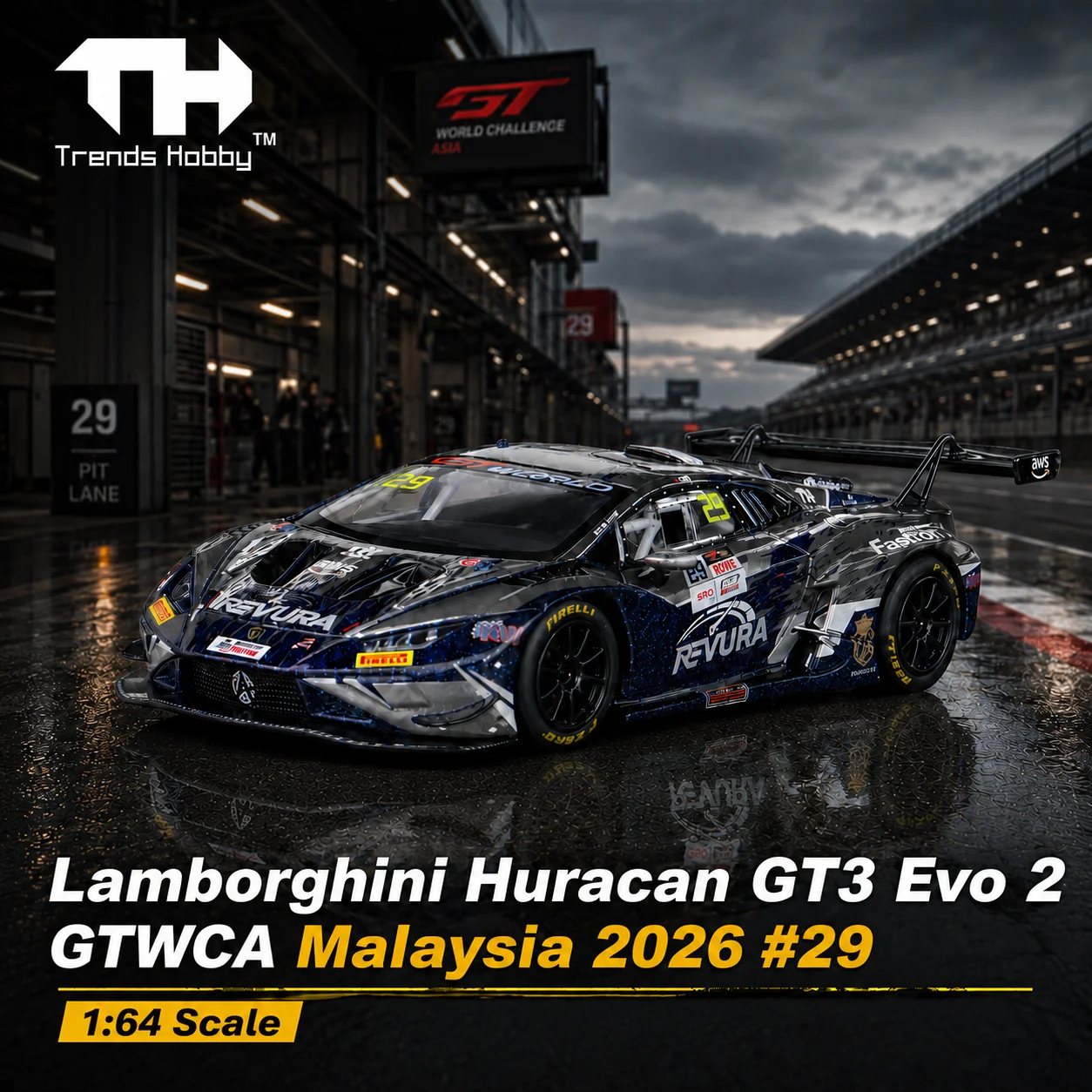 

Trends Hobby 1/64 Lamborghini Huracan GT3 EVO2 GTWCA 2026 Racing Miniature Model Toy Car Free Wheels Diecast Collection Gift