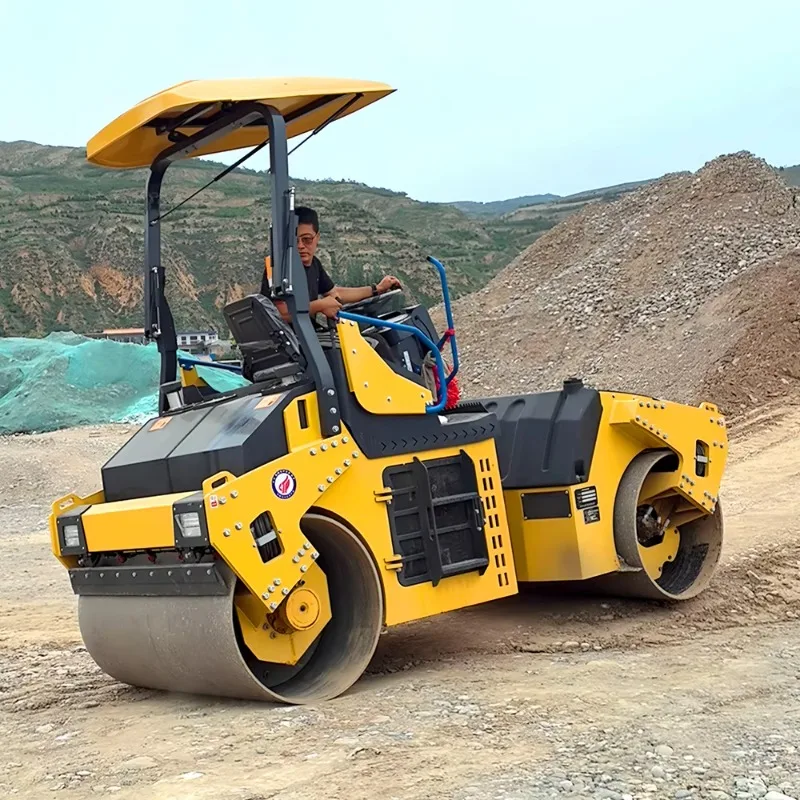 Mini Double Drum Road Roller Hydraulic Compaction Machine for Landscaping Driveway Pavement and Foundation Work