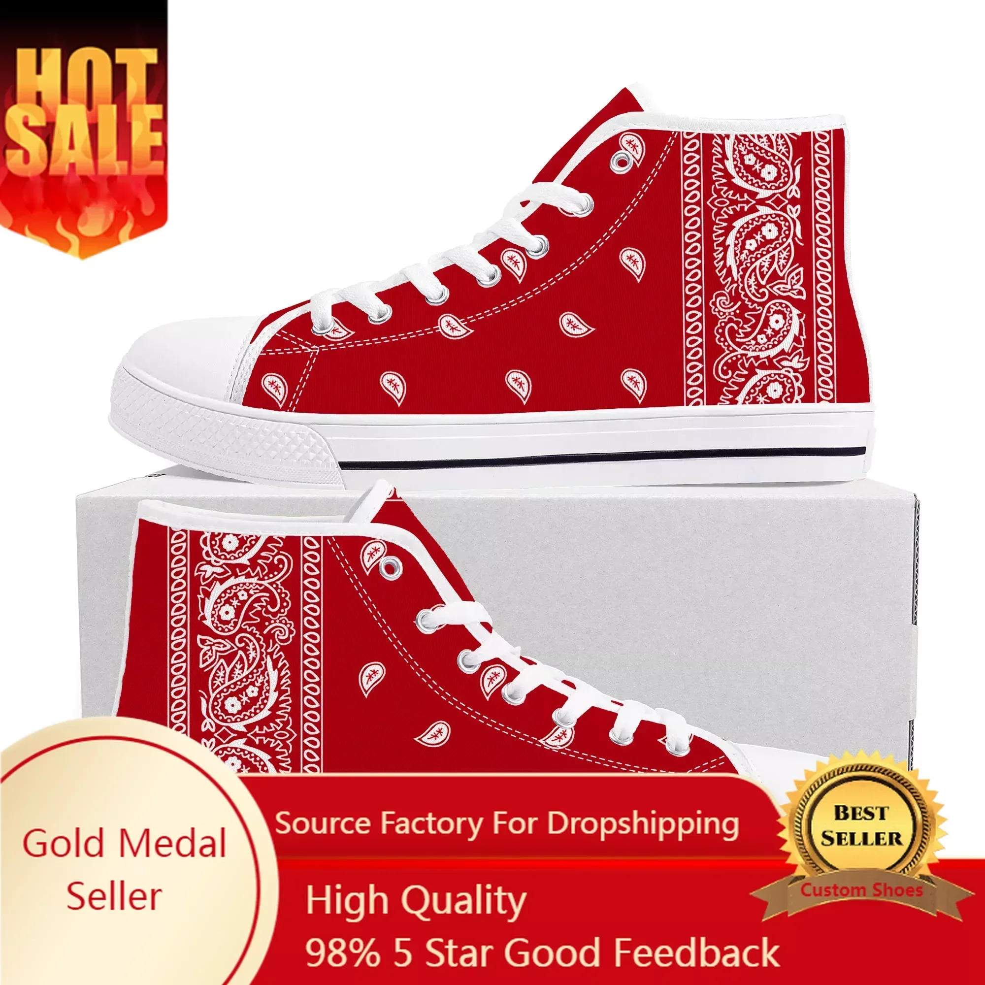 

Bandana Paisley High Top Sneakers Mens Womens Teenager Black White Red Blue Canvas Sneaker couple Casual Shoe Customize Shoes