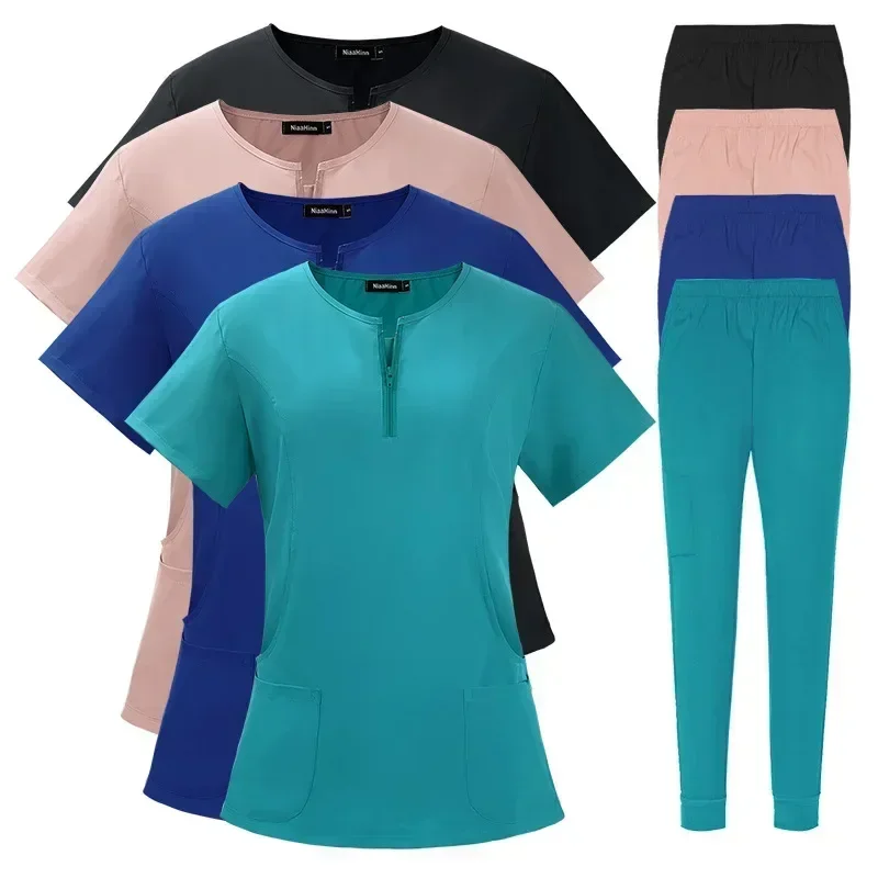 Uniformes médicos unissex para enfermeira com decote em v, top feminino, roupa de trabalho para médico hospitalar, cirurgia dentária oral, uniforme de trabalho de manga curta