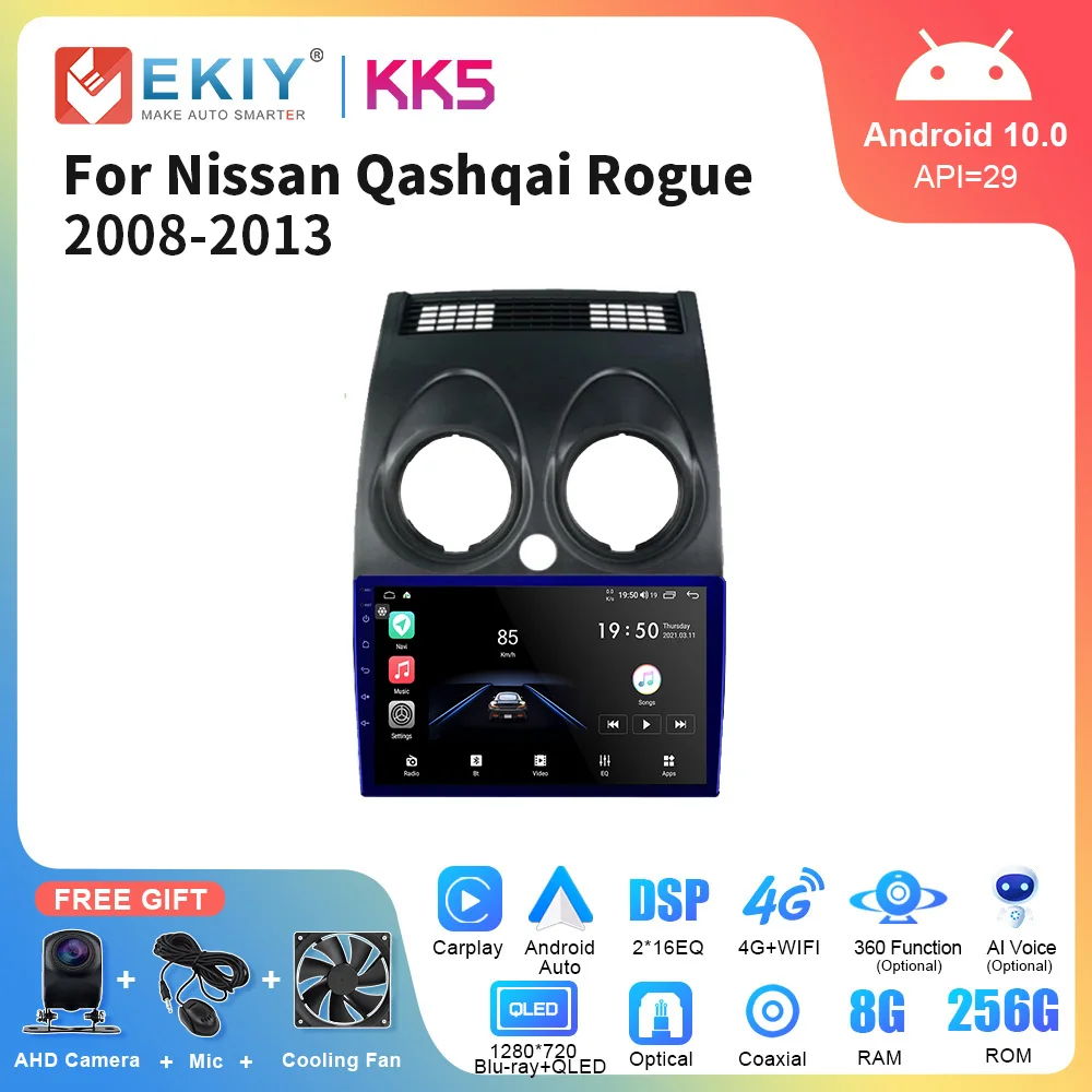 

EKIY KK5 Car Radio Android Auto CarPlay For Nissan Qashqai Rogue 2008-2013 Car Radio Multimedia Player Navigation GPS 2 Din