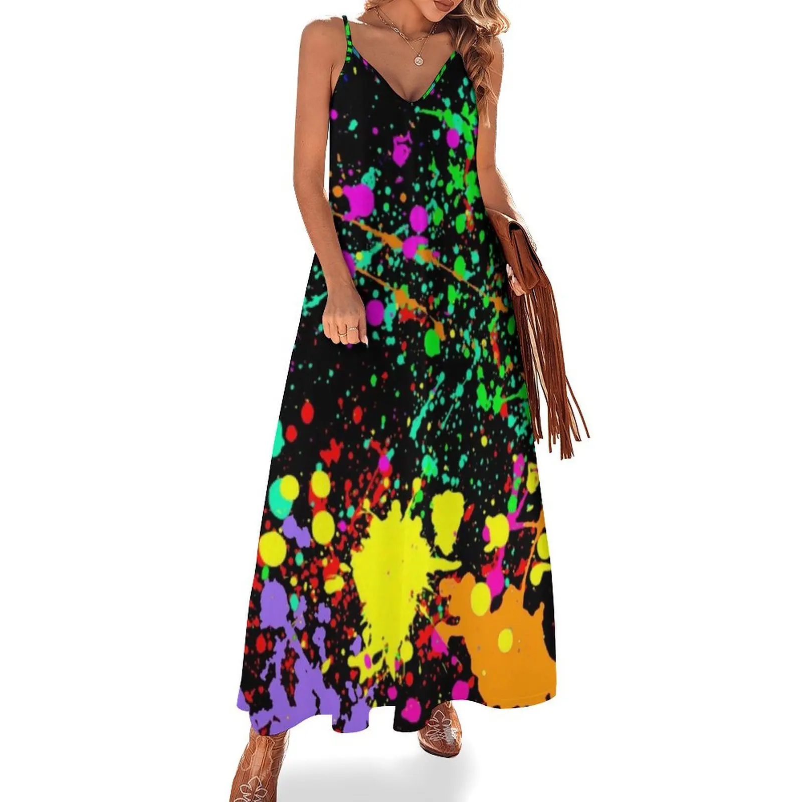 

Neon Splatter Paint Sleeveless Dress Beachwear elegant women's dresses sale