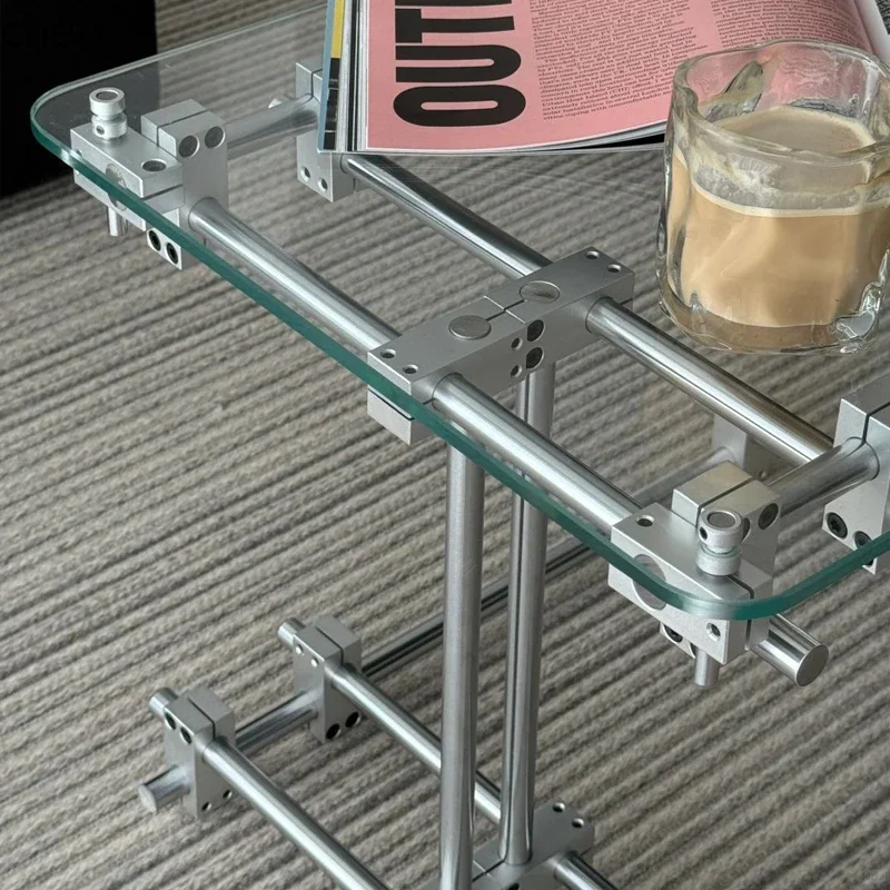 Mesa de centro de acrílico W5.19 con eje óptico lateral móvil, transparente, con cambio gradual de color, para sala de estar.
