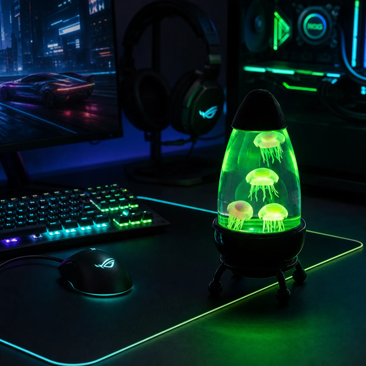 WWPPU Rocket Jellyfish Lava Lamp Geometric Aquarium Night Light Silent USB Animated Ocean Mood Light Desk Ornament