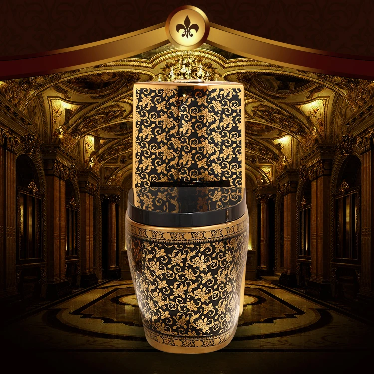 

Elegant Ceramic Toilet, Colorful Electroplating WC, Black & Gold Luxury Toilet for Bathroom