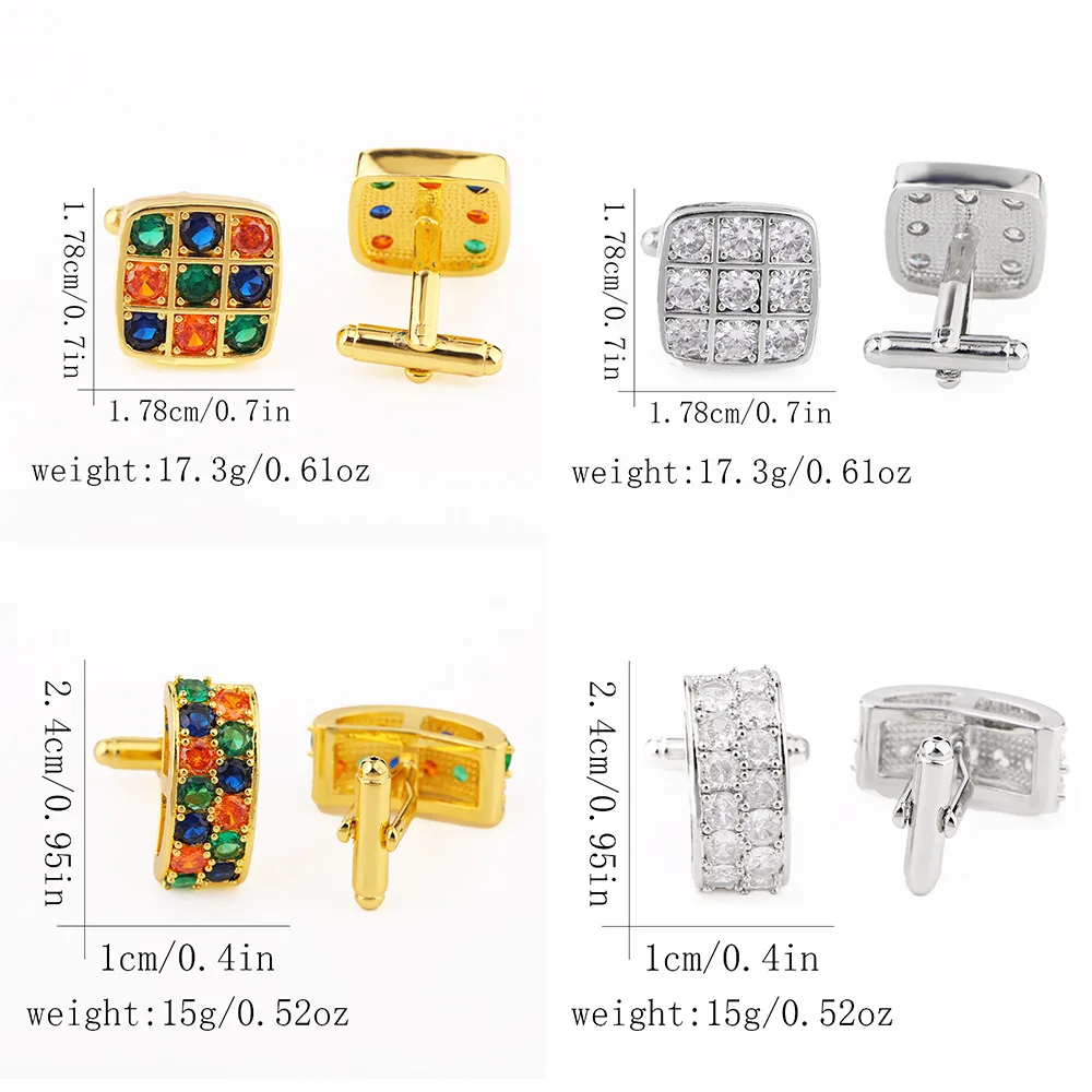Men's Luxury Square Curved Zircon Cufflinks Colorful Crystal Enamel Shirt Cuff Buttons Wedding Business Formal Suit Jewelry Gift