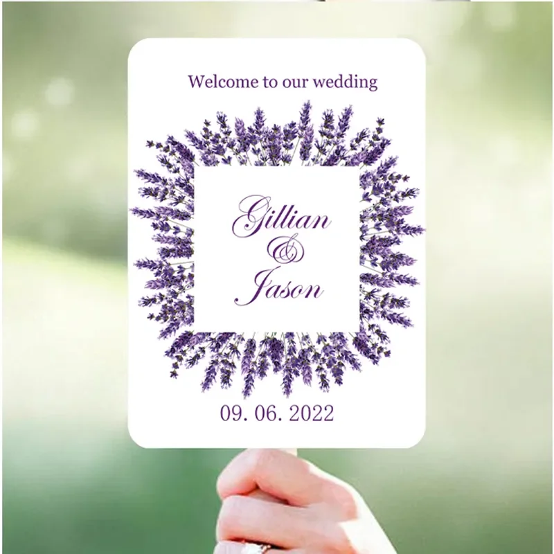 Custom Wedding Logo Process Cards Purple Menu Fan Party Program List Thank You Card 40pcs Bridal Shower For Guests Decoration