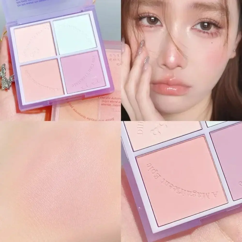 Palet bedak บลัชออนสีแดงทำให้แก้มกระจ่างใสอายแชโดว์เครื่องสำอาง4สีคอนทัวร์ใบหน้าติดทนนานอย่างเป็นธรรมชาติ