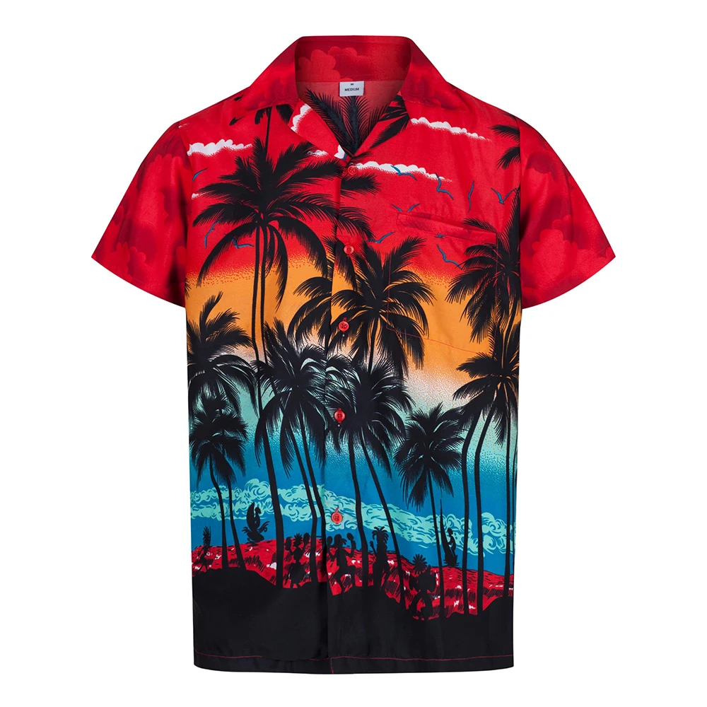 Men's Hawaiian Shirt Loose Hot Saling Style Cruise Shirt Short Sleeve Men's Tie Button Hawaiian Men's Pocket Style Shirt S-3XL